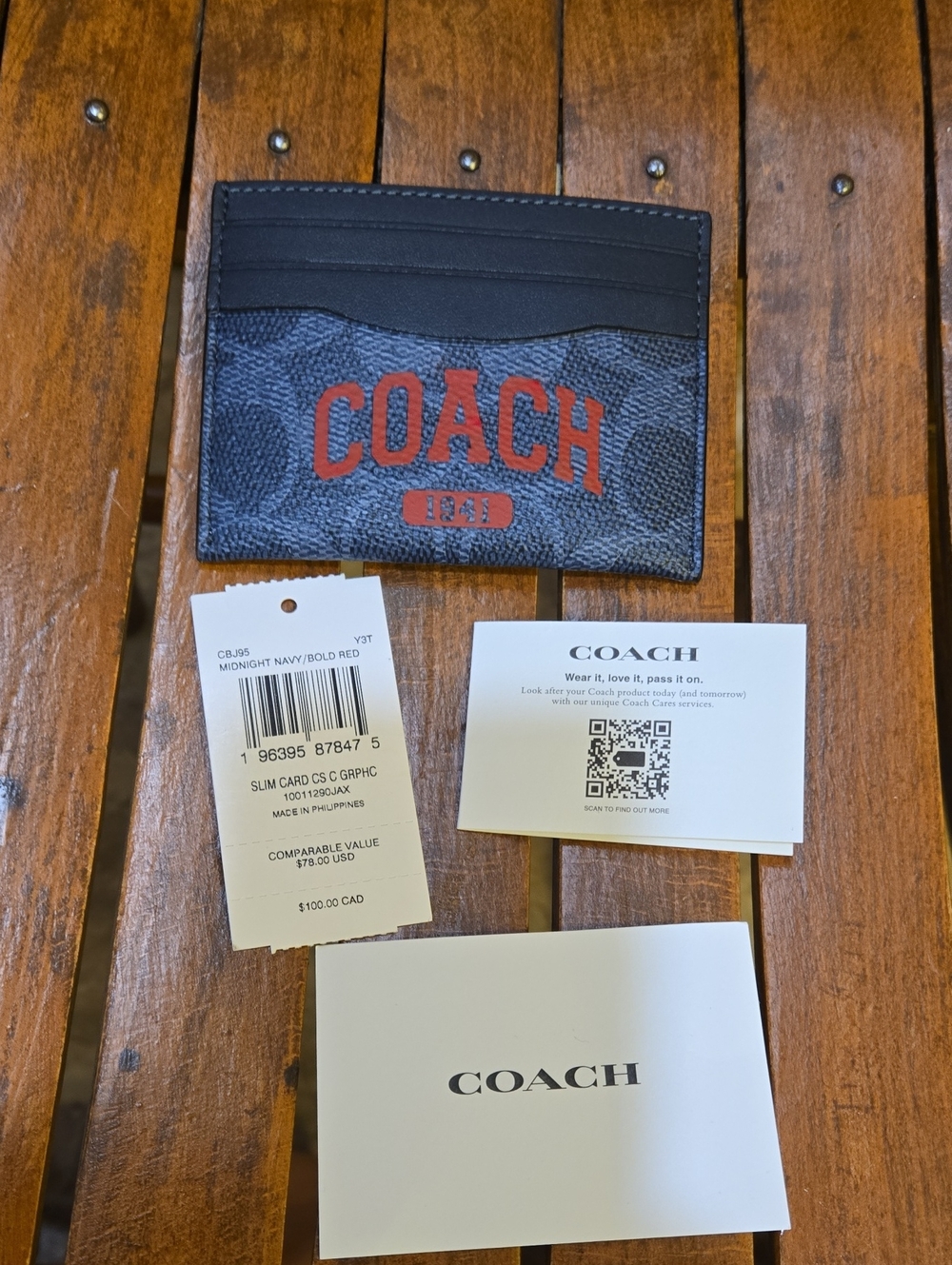 Coach Midnight Navy / Bold Red  Slim Card Case Coach Graphic